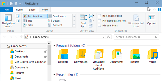 Click Options button in a File Explorer.