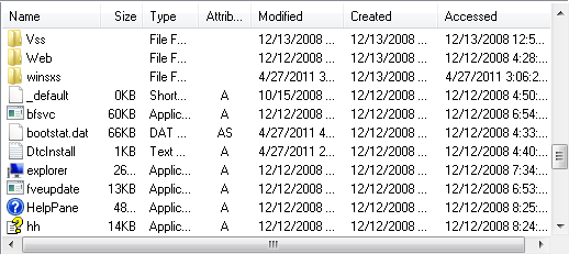 Screen capture of the file list view.