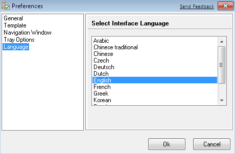 Select interface language.