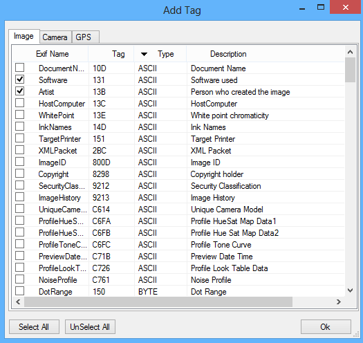 Photo EXIF Manager - Add Tag Dialog.