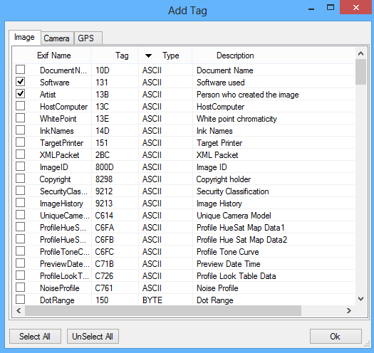 Photo EXIF Manager Add Tag Dialog