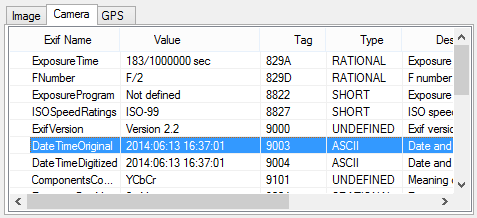 Photo EXIF Manager EXIF Tags View