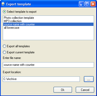 Export template dialog