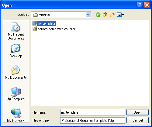 Import template gialog