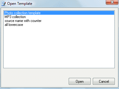Open template dialog