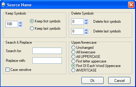 set Source name options