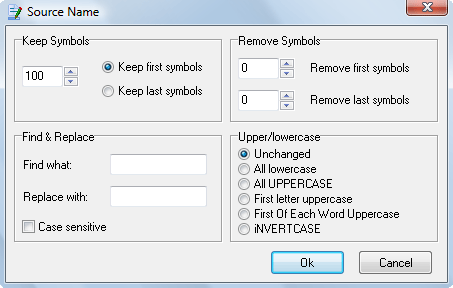 This dialog allows you to manage source name options.