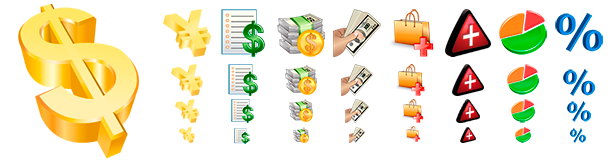 Several examples of the Business Icons Pack.