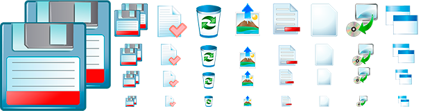 Several examples of the Toolbar Icons Pack.
