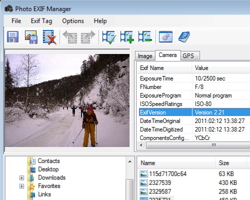 Main window of the Photo EXIF Manager.