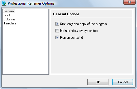 Professional Renamer options dialogue.
